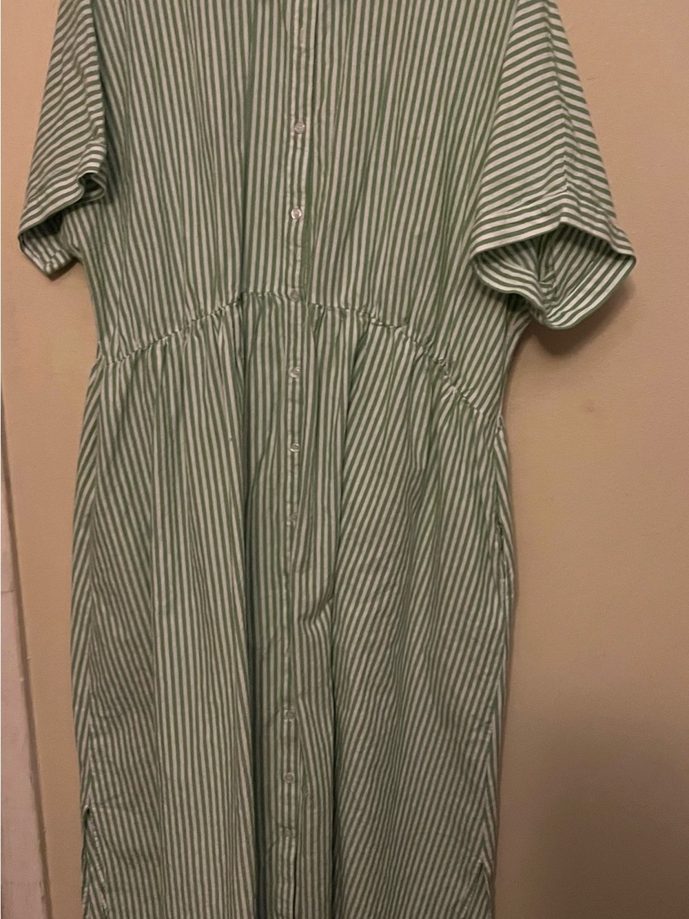 Amazon Green & White Striped Midi Button-Front Dress